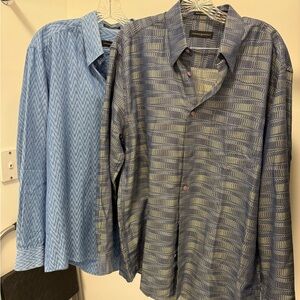 Jhane Barnes Blue and Gray Patterned Button Down Shirts, size L